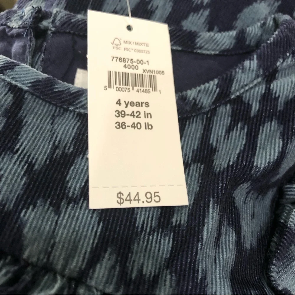 NEW WITH TAGS Baby Gap Girls Blue & Gray Corduroy Long Sleeve Dress Size 4